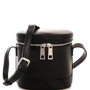 Faux Leather Plain Minimalist Camera Bag Black